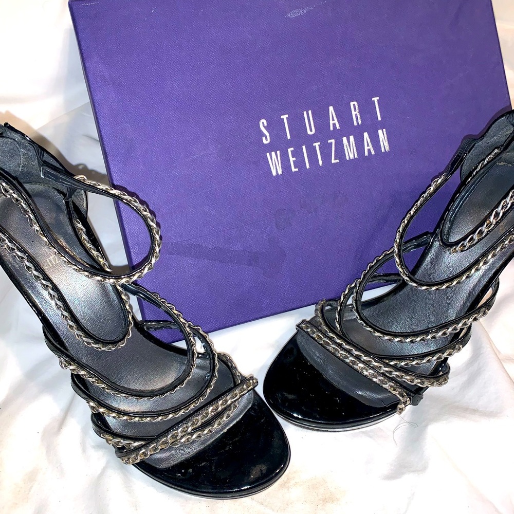 Stuart Weitzman black chain heels